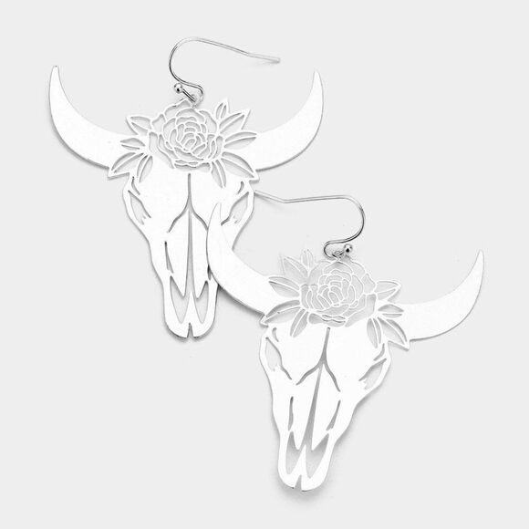 5/$25 Steer Head Cut Out Flower Silver Earrings - Picture 1 of 7